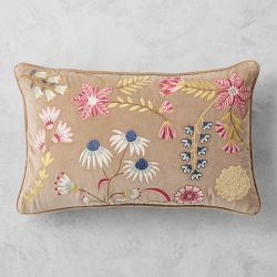 Marcella Velvet Embroidered Pillow Cover, Sand