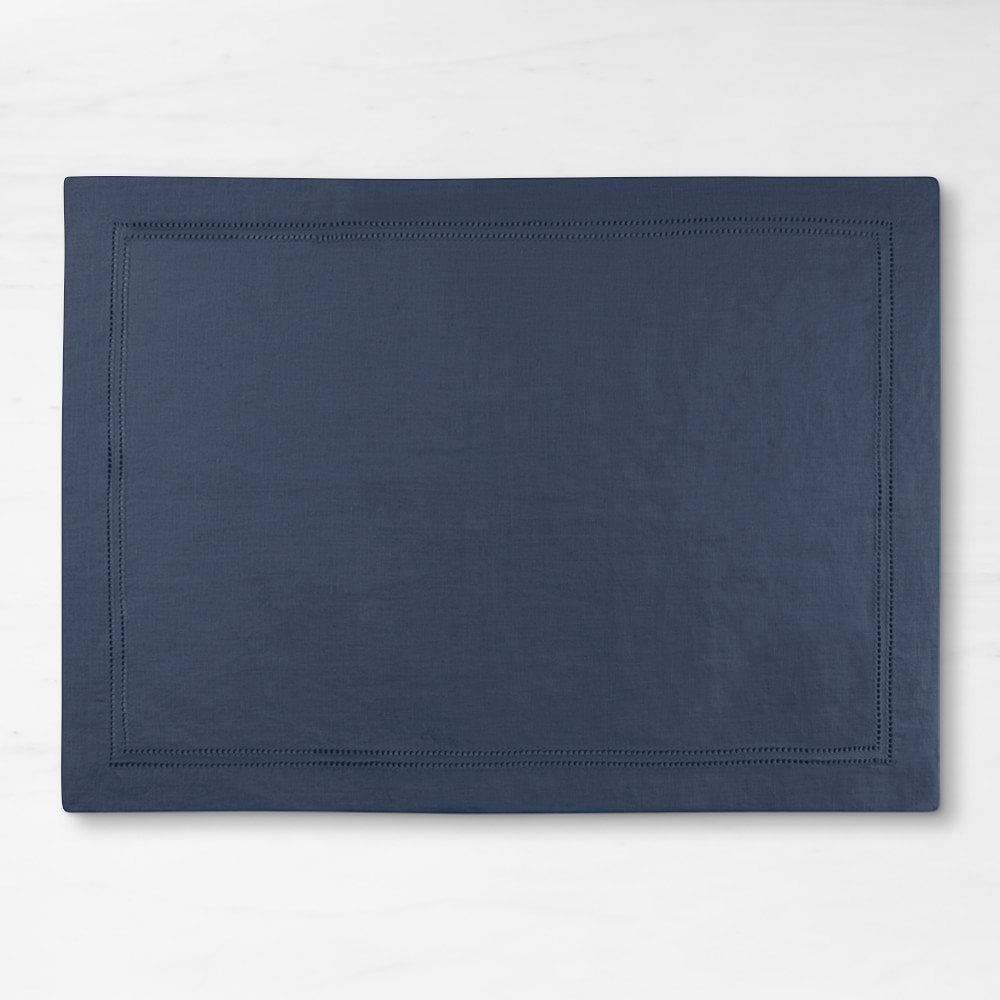 Linen Double Hemstitch Place Mats, Set of 4, Navy Blue