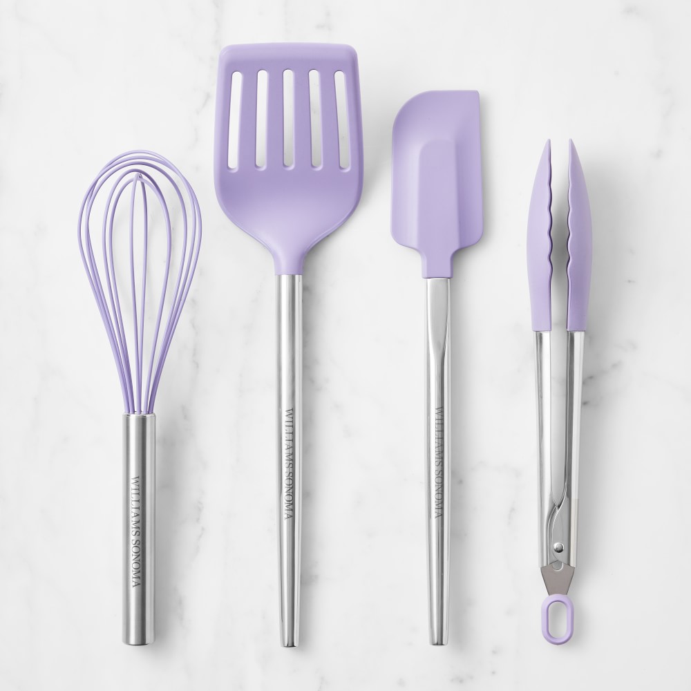 Williams Sonoma 4-Piece Stainless-Steel Silicone Spatula and Utensils Set, Lilac