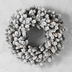 Jeff Leatham x Williams Sonoma Winter White Flocked Pre-Lit Wreath &amp; Garland