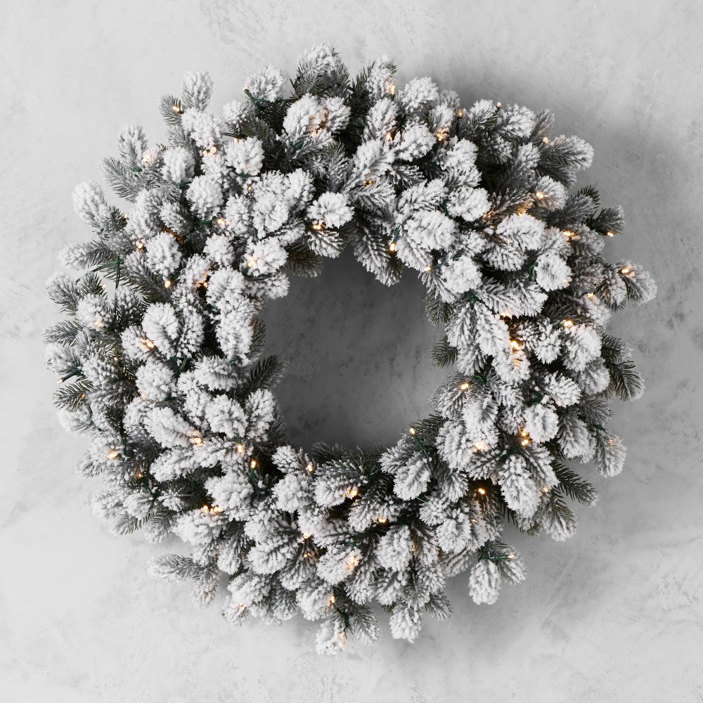 Jeff Leatham x Williams Sonoma Winter White Flocked Pre-Lit Wreath &amp; Garland