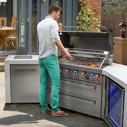 Mont Alpi 805 Deluxe Gas Grill Island with Fridge & Corner Cart