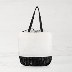 Seville Canvas and Willow Basket Tote, White