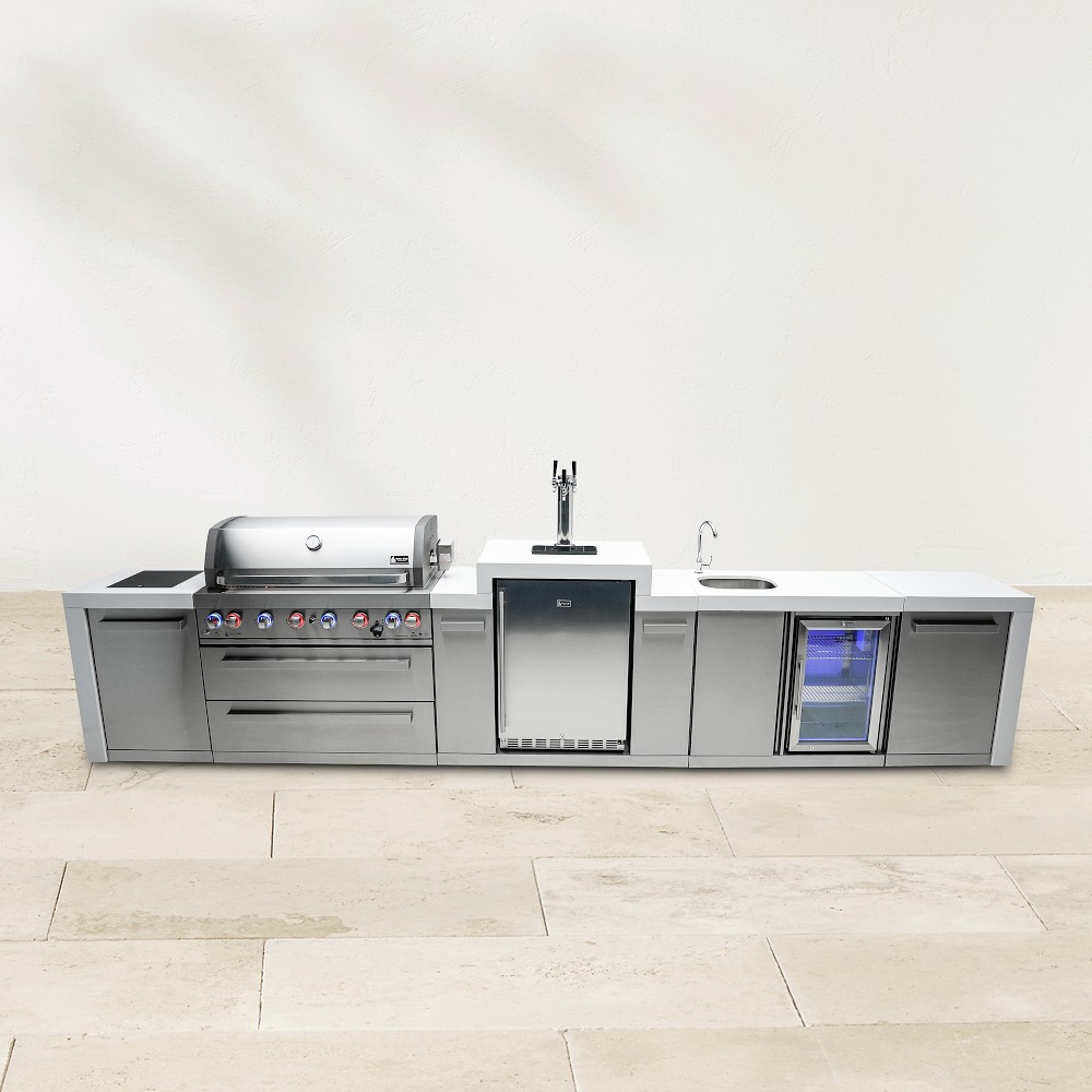 Mont Alpi 805 Deluxe Gas Grill Island with Beverage Center & Fridge