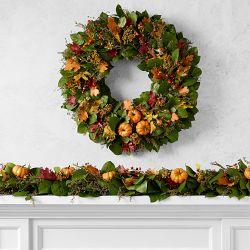 Fall Pumpkin Live Wreath &amp; Garland