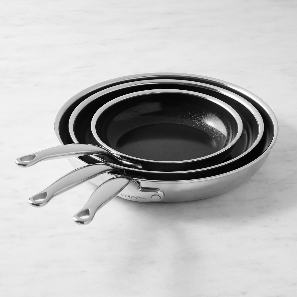 GreenPan Premiere Stainless-Steel Ceramic Nonstick 3-Piece Fry Pan Set
