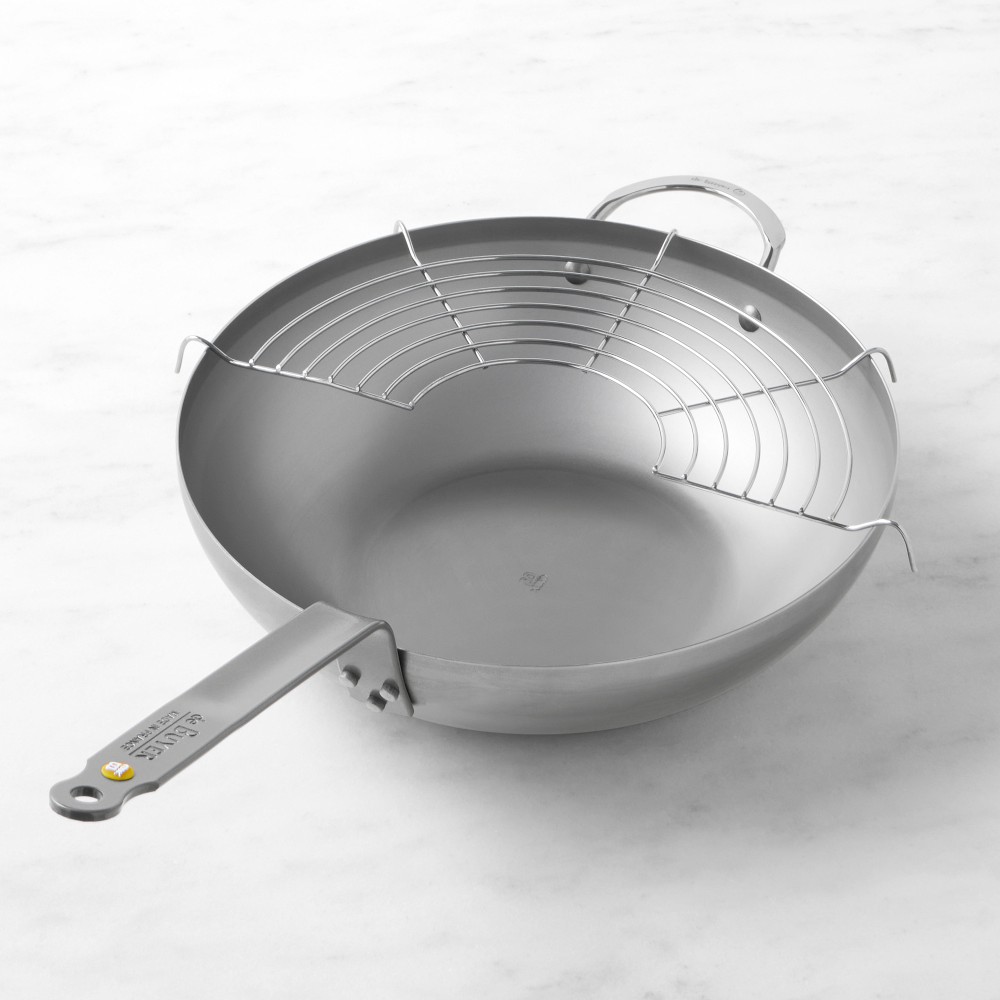 De Buyer Mineral B Carbon Steel Wok with Rack