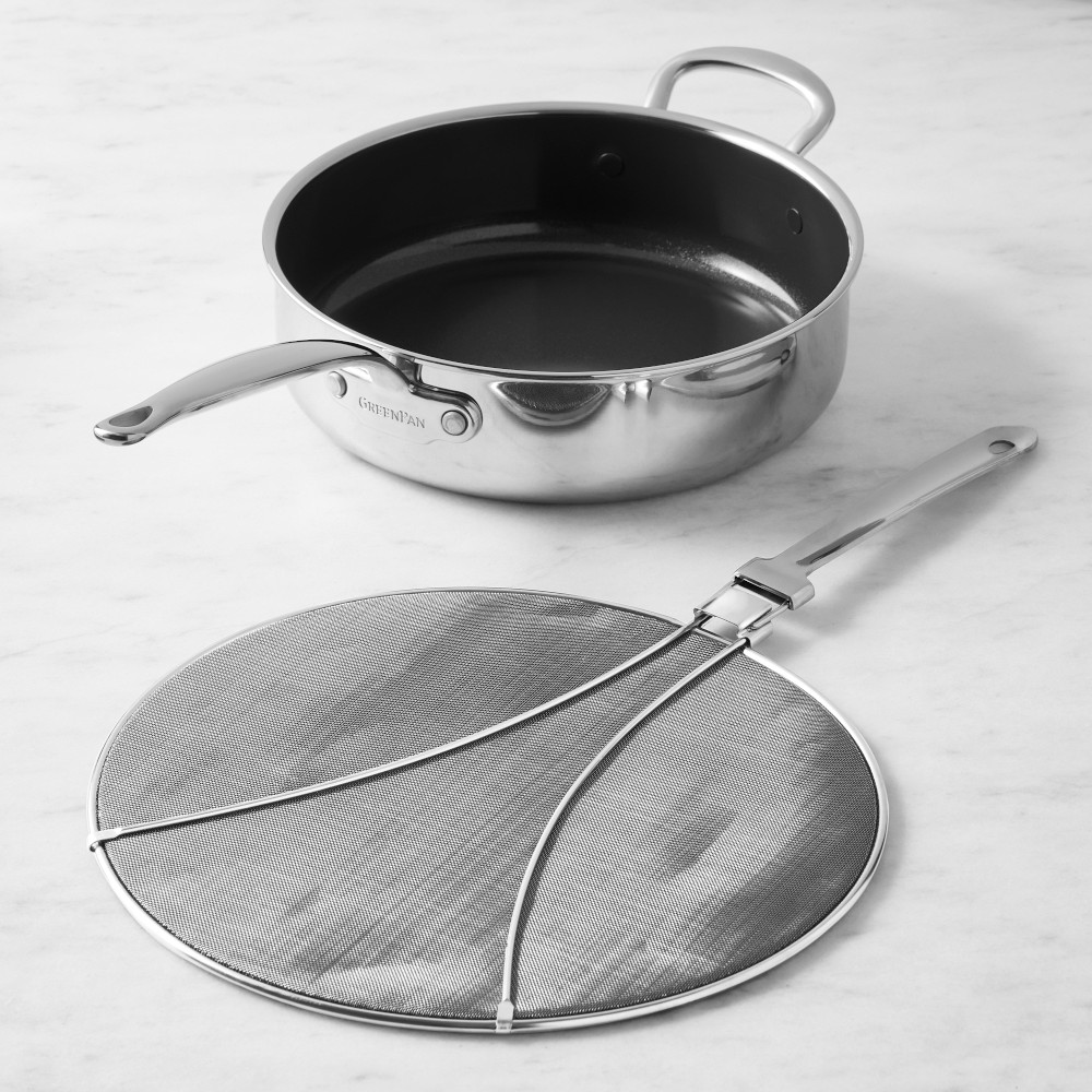 GreenPan Premiere Stainless-Steel Ceramic Nonstick 4-Qt. Saute Pan with Splatter Screen