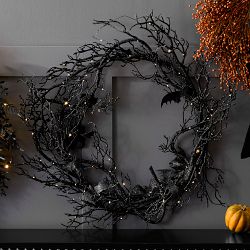 Pre-Lit Faux Branch &amp; Bat Faux Wreath