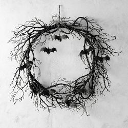 Pre-Lit Faux Branch &amp; Bat Faux Wreath