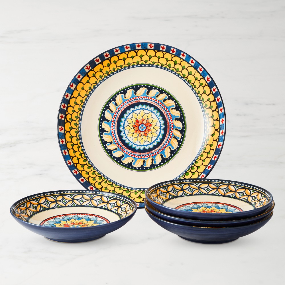 Sicily Ceramic Pasta Bowl Set with Serving Bowl - Blue