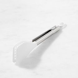 Williams Sonoma Stainless-Steel Silicone Wide Tongs, 9" , White