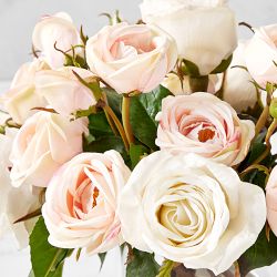 Faux English Rose Floral Arrangement in Glass Vase