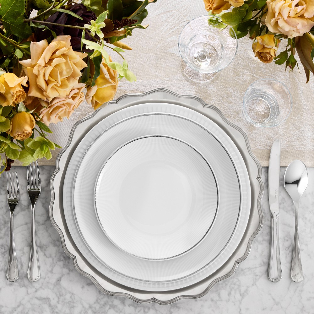 Pillivuyt Eventail Platinum Porcelain Salad Plates, Set of 4