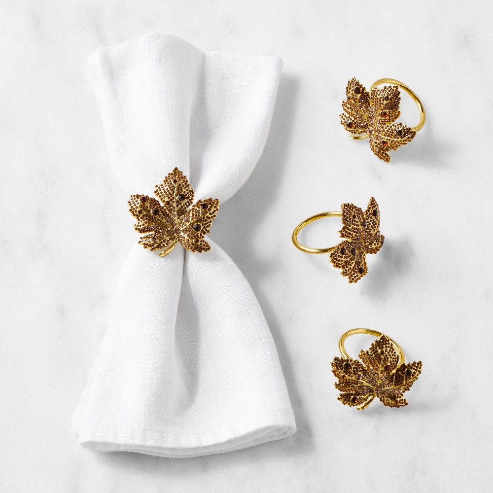 Jeweled Leaf Napkins Rings, Set of 4