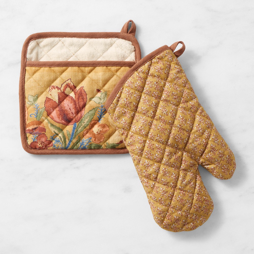 Harvest Floral Striped Oven Mitt & Potholder Set
