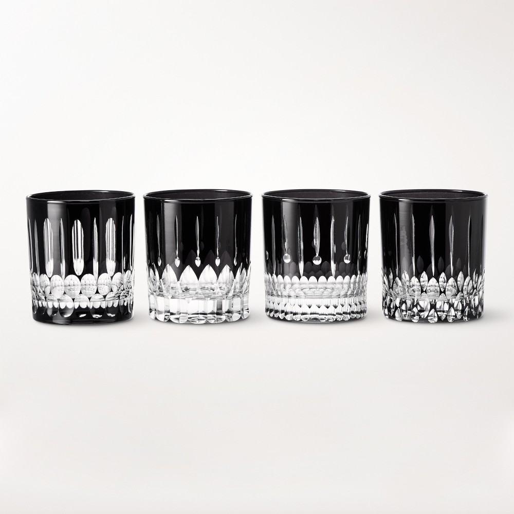 Wilshire Jewled Cut Black Double Old-Fashion Glasses, Set of 4
