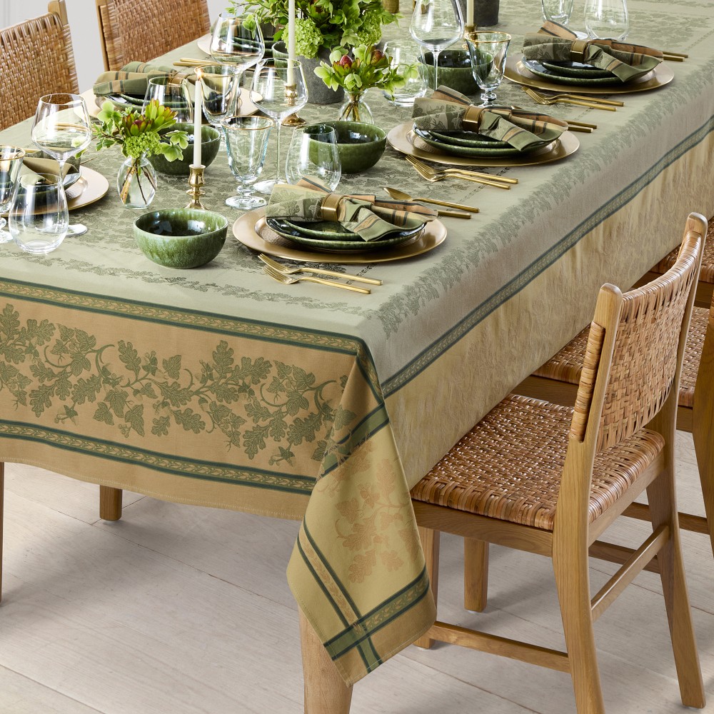 Jacquard Foliage Tablecloth, 70" X 108", Sage