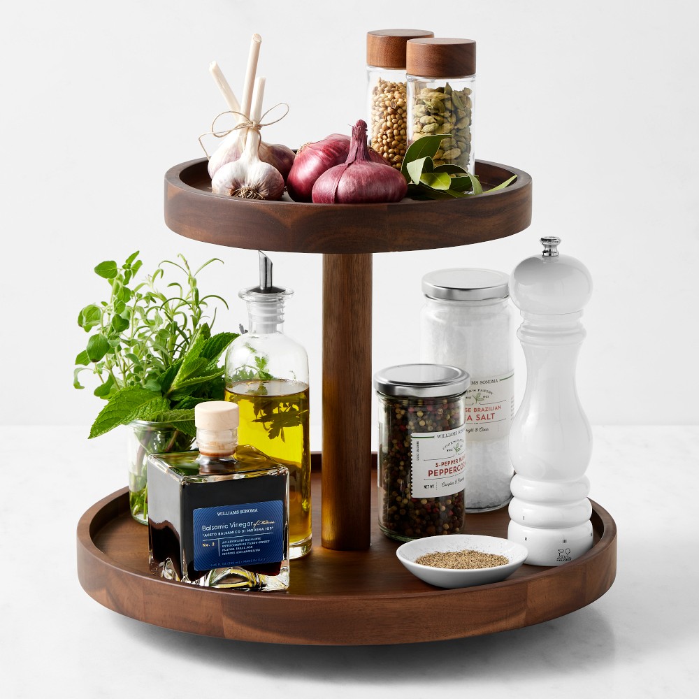 OPEN BOX: Hold Everything 2-Tiered Lazy Susan, Large, Walnut Finish, 15"