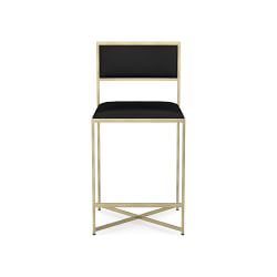 OPEN BOX: Dessau Dining Counter Stool, Milano Leather, Black, Antique Brass