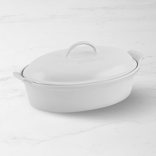 Le Creuset Heritage Stoneware Oval Covered Casserole, 4-Qt., White