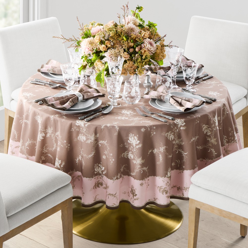 Delicate Floral Round Tablecloth, Pink