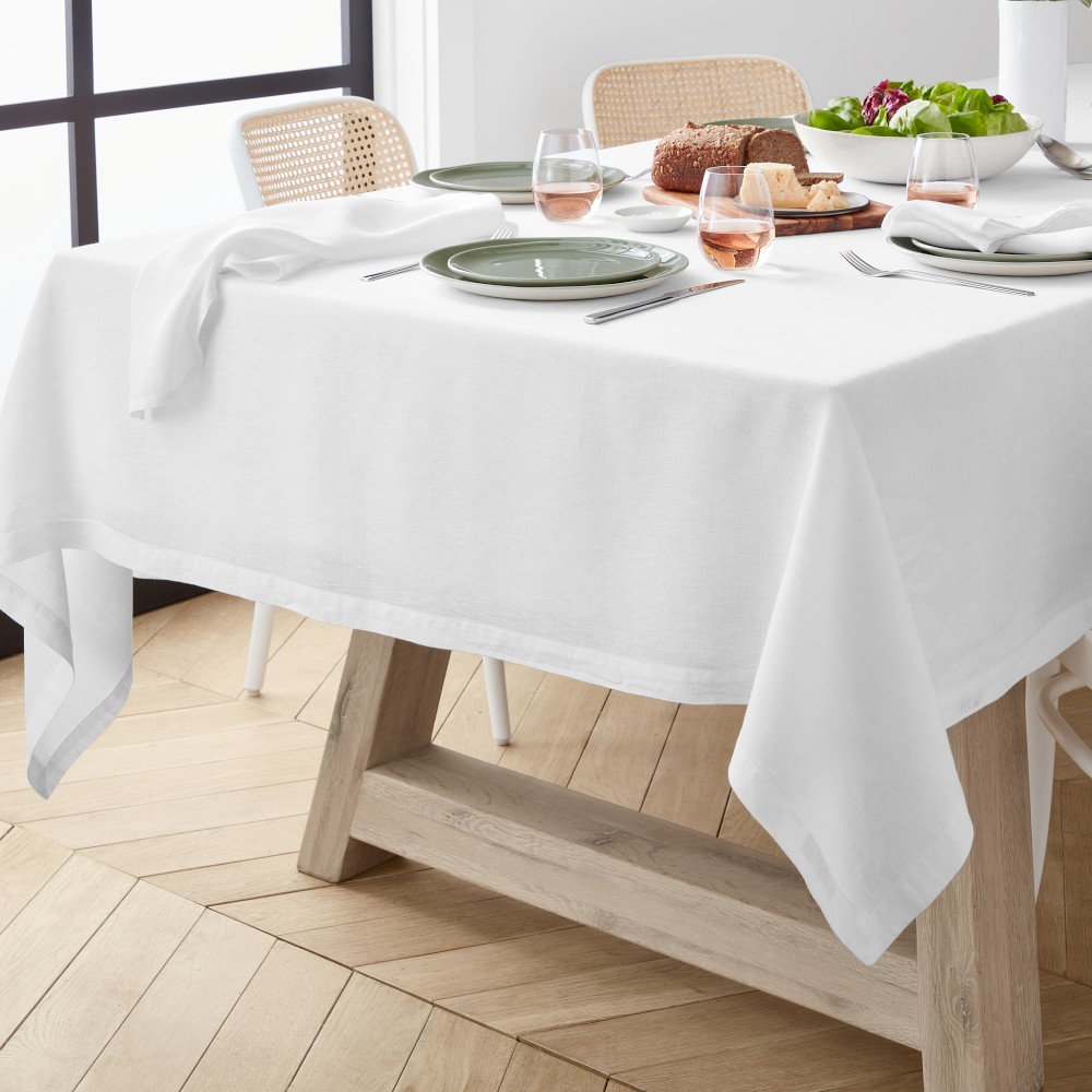 Italian Washed Linen Tablecloth - 70 X 108", White
