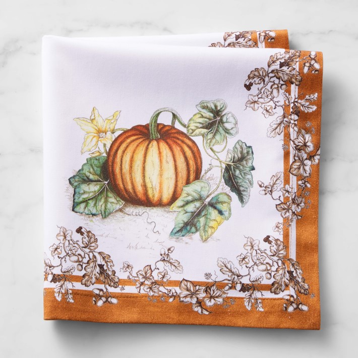 Ideal Home Servietten LUNCH NAPKIN CALABAZA (Cream, 20 Stück) - Herbst-Design Mit Kürbissen, 6.5x6.5 Cm Gefaltet