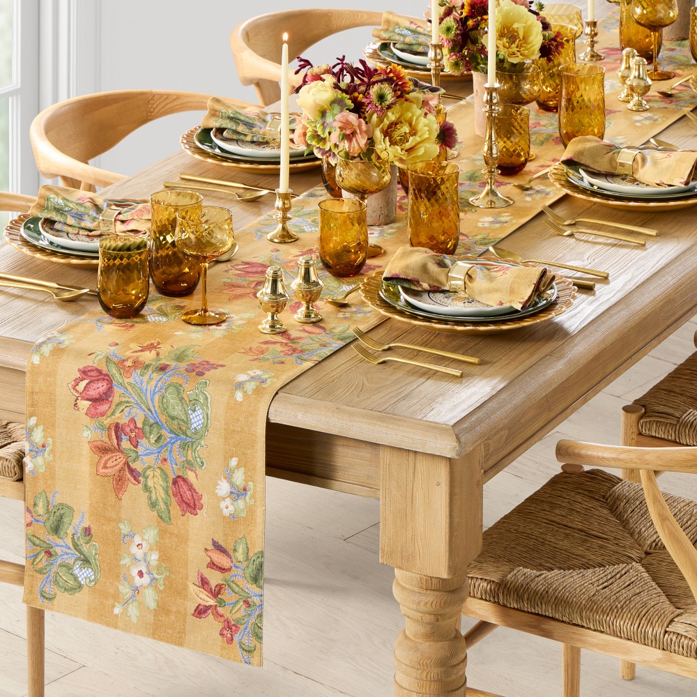 Harvest Floral Stripe Runner, 16"x108", Stripe Gold