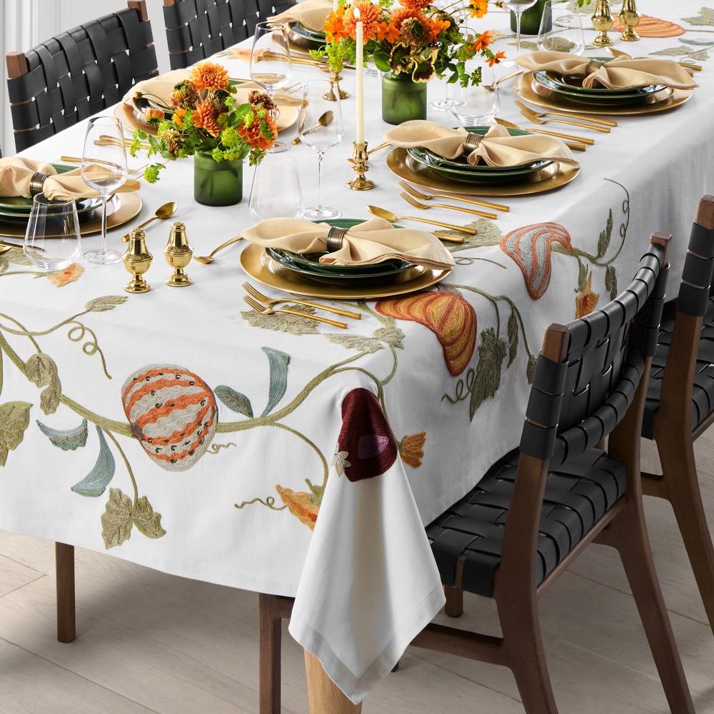Harvest Embroidery Tablecloth, 70" X 108", Multi
