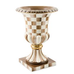 Mackenzie Childs Mocha Check Pedestal Urn