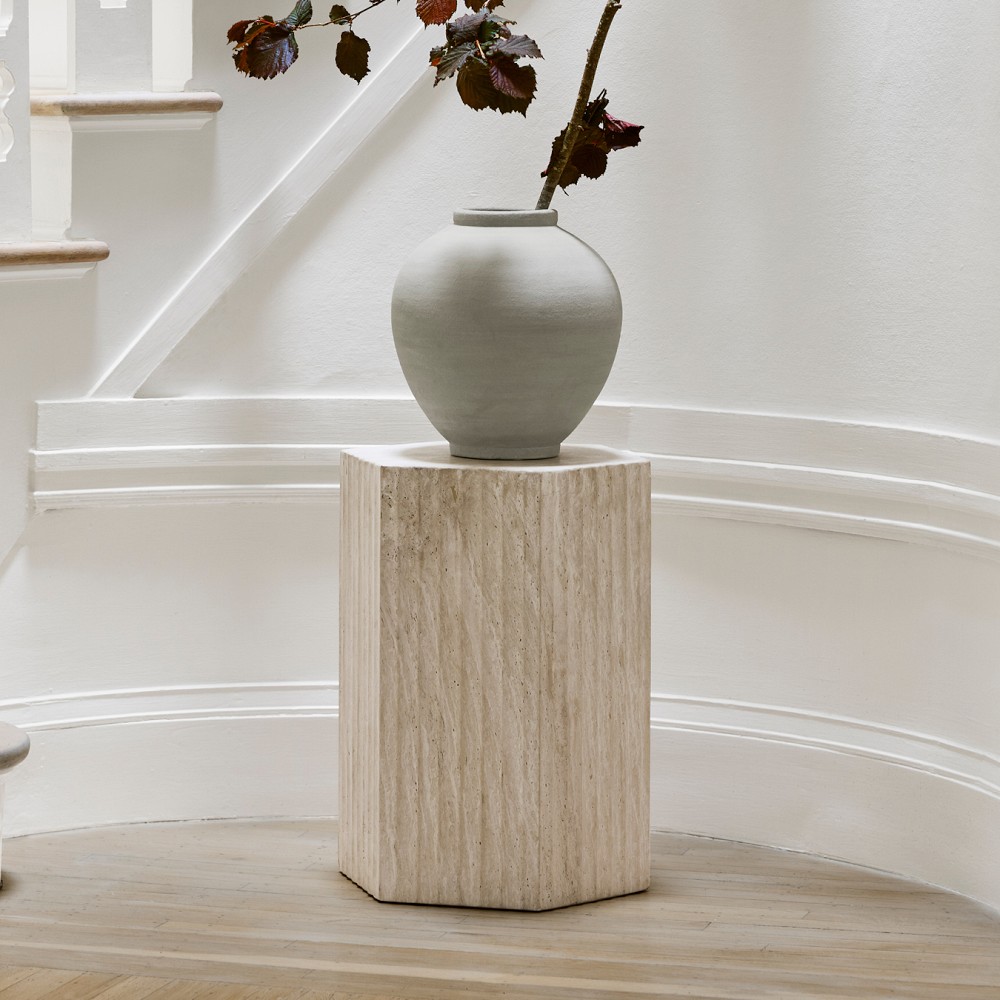 Marina Travertine Fluted Side Table (16&quot;)