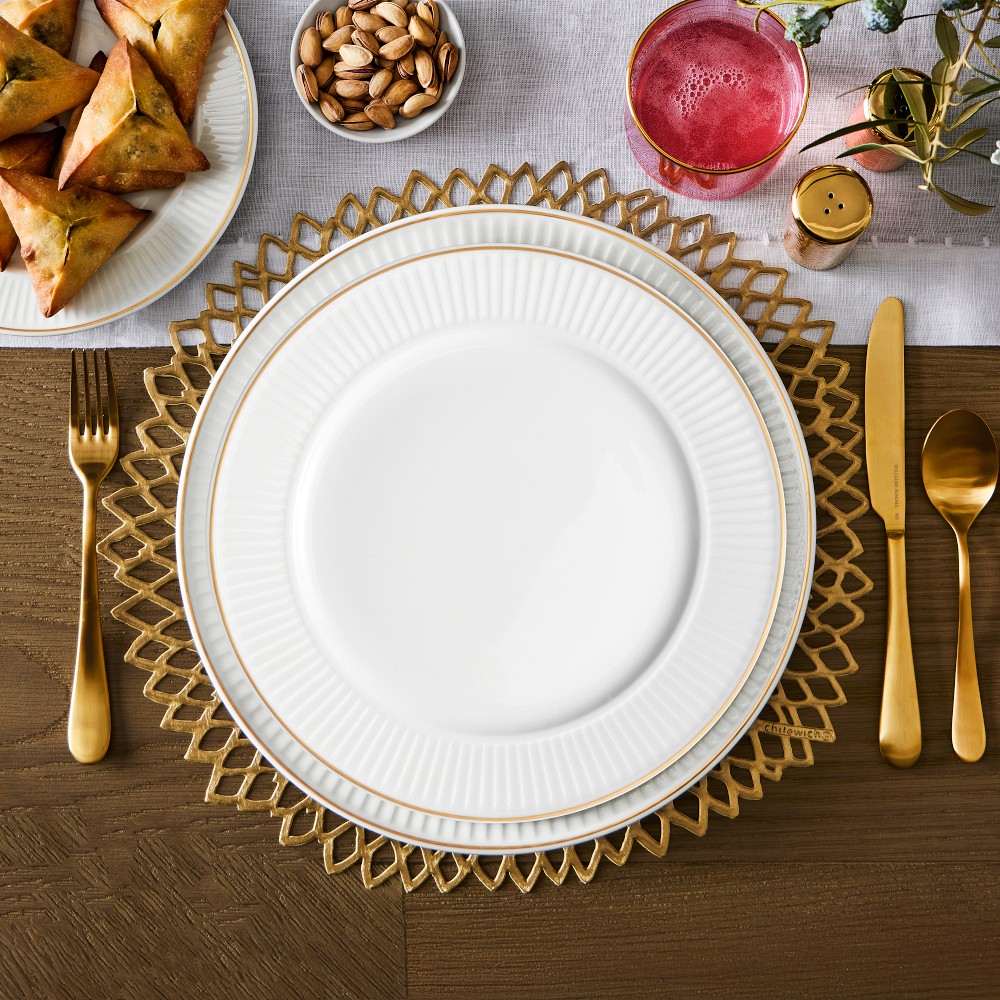 Pillivuyt Plisse Gold Porcelain Dinner Plates