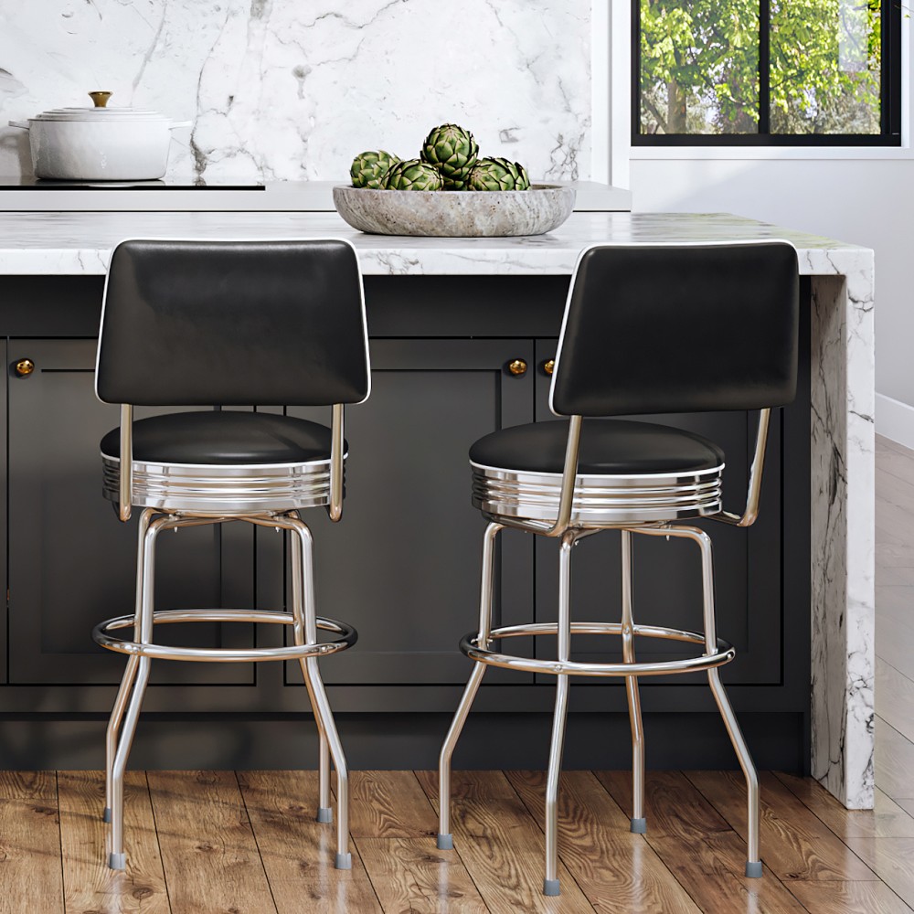 Upholstered Cushion-Back Diner Stool