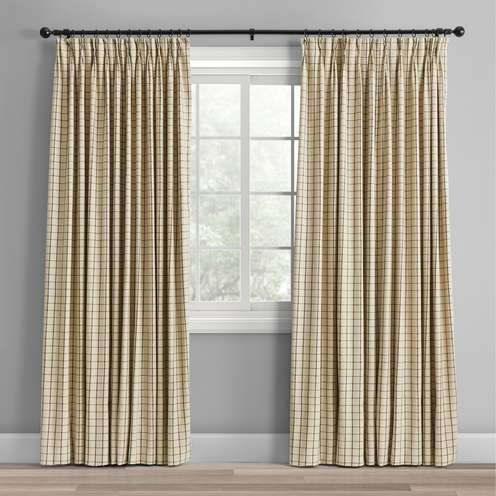 Antalya Raw Check Curtain, 50" W X 84" L, Natural
