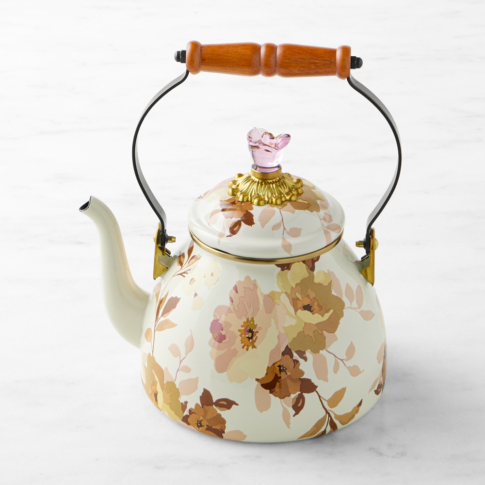 MacKenzie-Childs White Wild Rose Tea Kettle