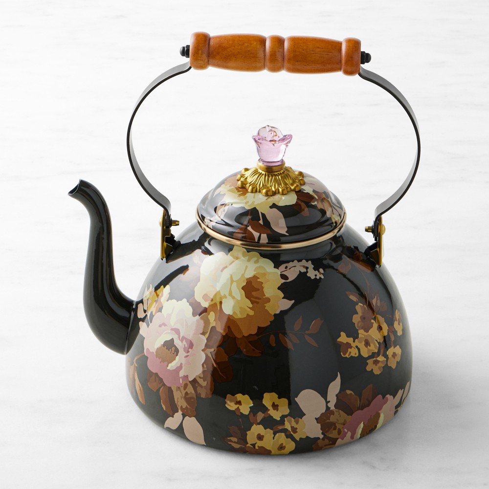 MacKenzie-Childs Mocha Wild Rose Tea Kettle