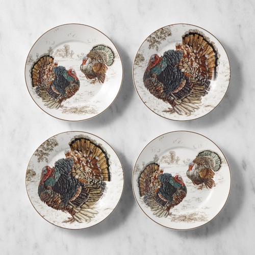 Plymouth Turkey Appetizer Plates, Mixed Set of 4