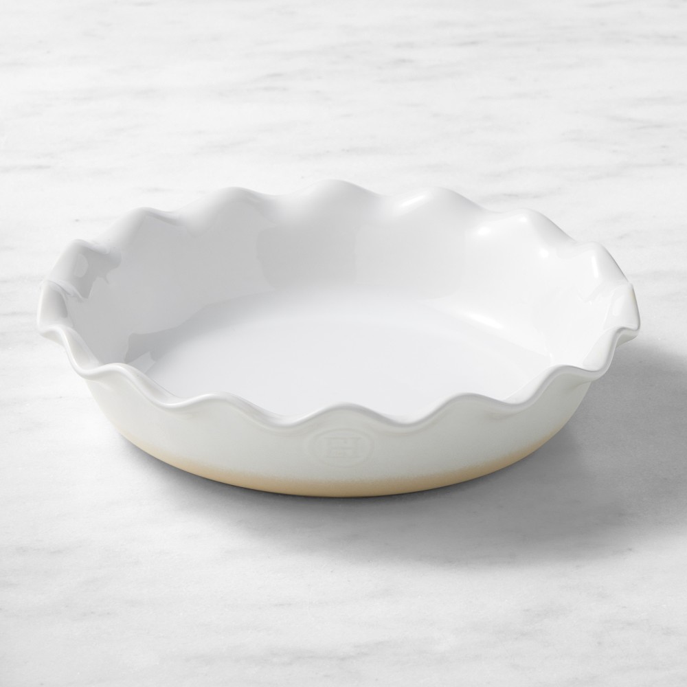 Emile Henry French Ceramic Artisan Ruffled Pie Dish - White