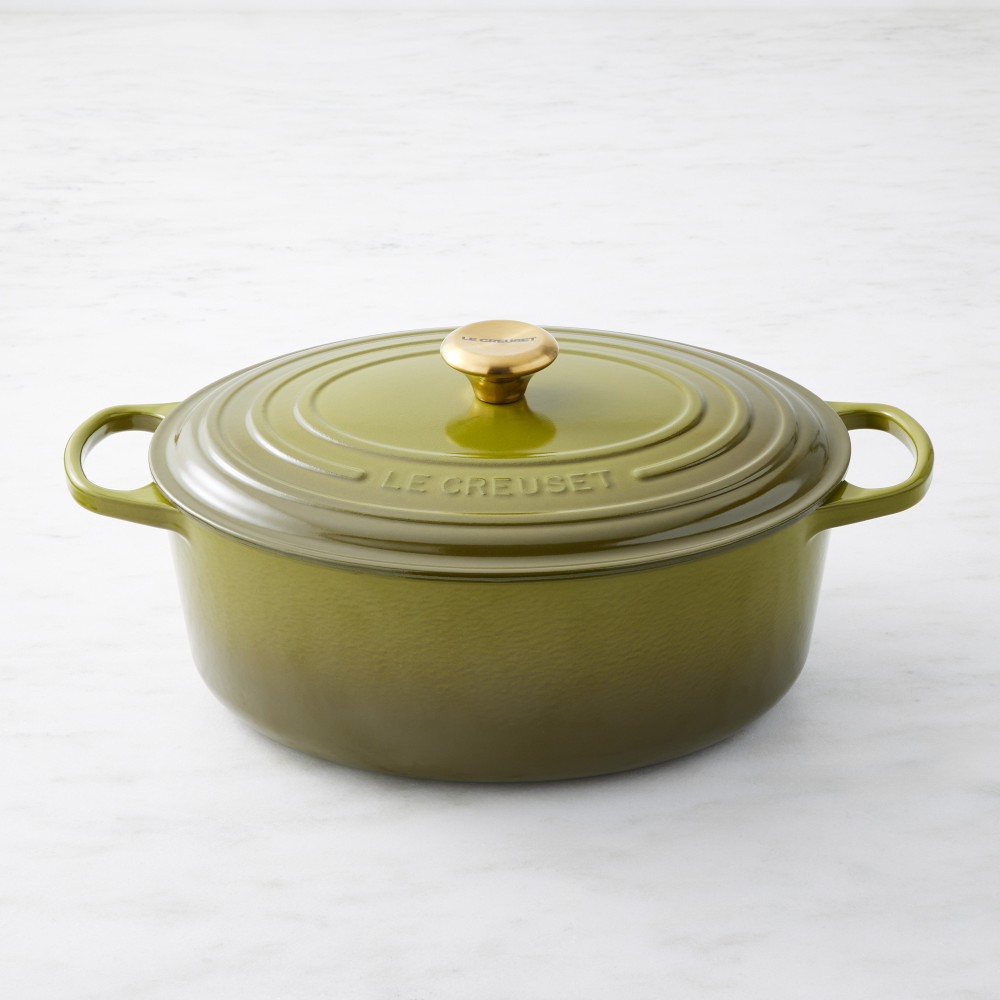 Le Creuset Signature Enameled Cast Iron Oval Dutch Oven, Olive, 8 Quart