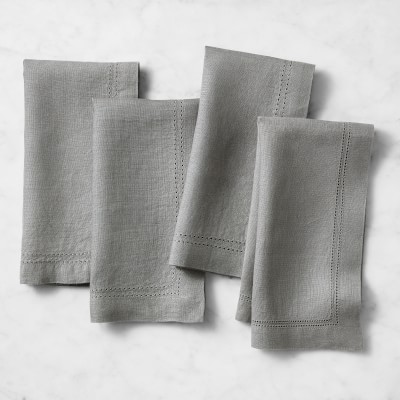 Linen Double Hemstitch Napkins, Set of 4, Charcoal