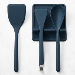 Greenpan Silicone Tools 4-Piece Utensil and Spoon Rest Set, Oxford Blue