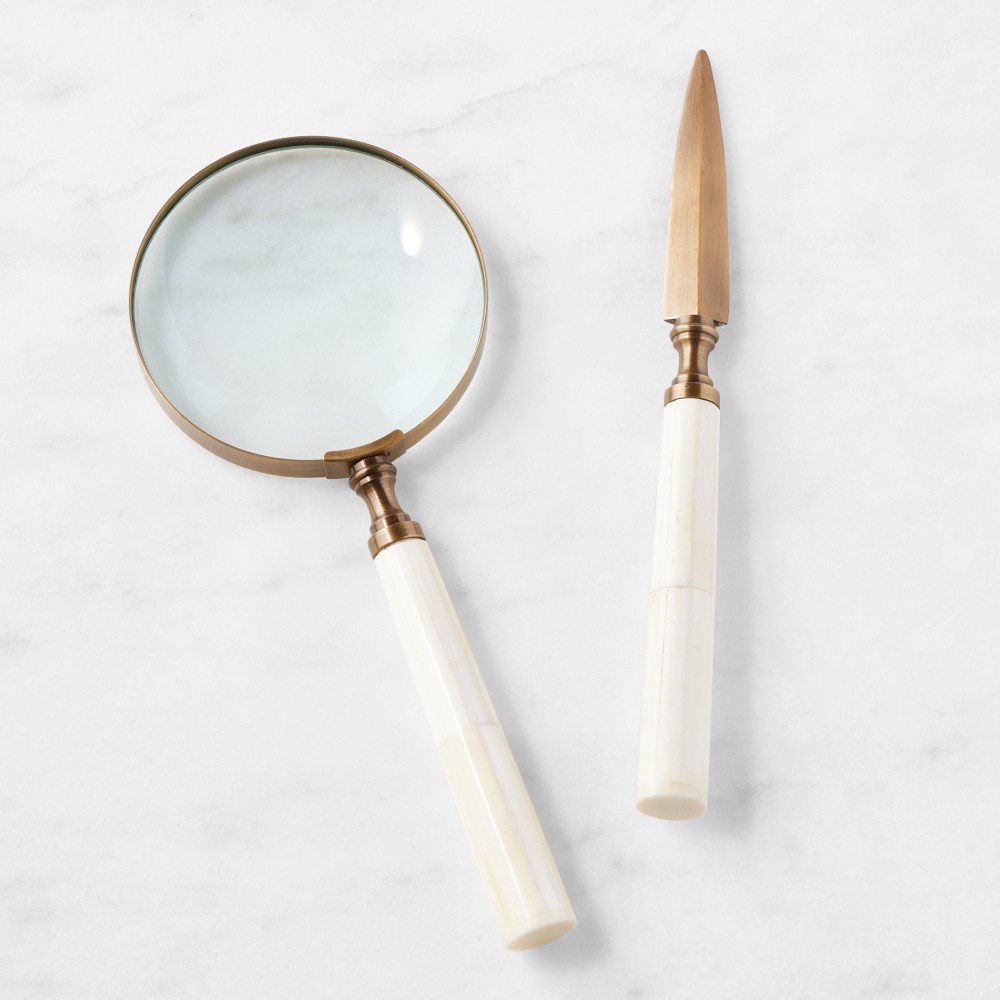 Letter Opener & Magnifying Glass - Antique Brass, Bone