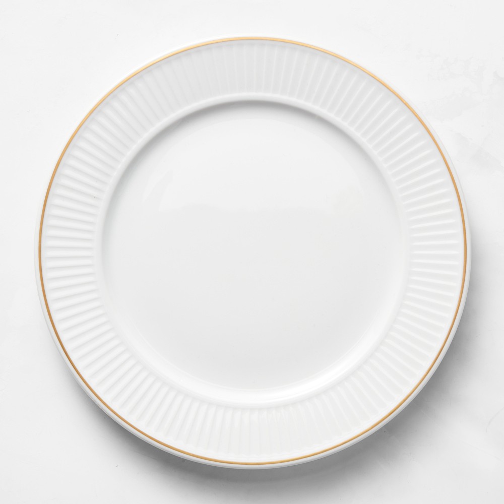 Pillivuyt Plisse Gold Porcelain Dinner Plates, Set of 8