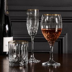Wilshire Jewel Cut Gold Rim Wine Glasses, Set of 4