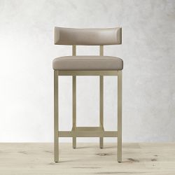 OPEN BOX: Emma Counter Stool, Standard, Milano Leather, Grey, Antique Brass