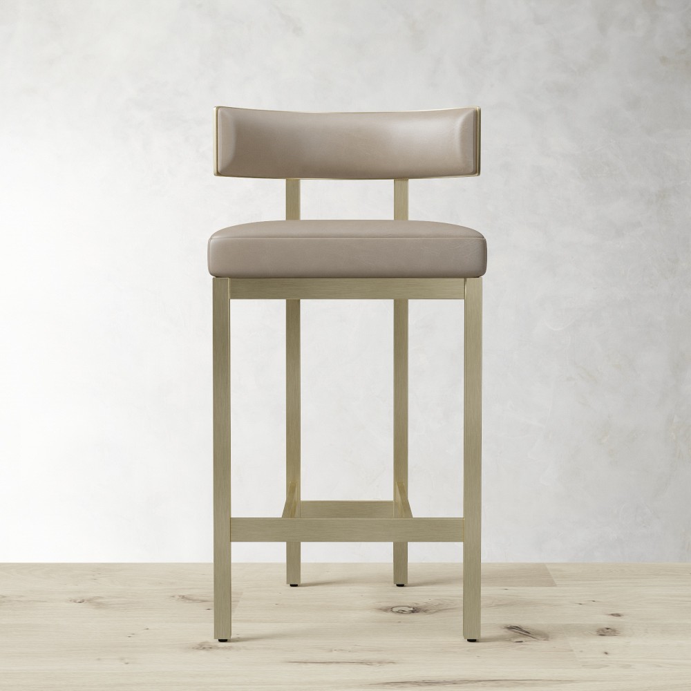 OPEN BOX: Emma Counter Stool, Standard, Milano Leather, Grey, Antique Brass