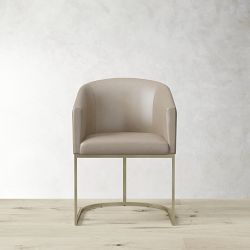 OPEN BOX: Bradley Curved Back Arm Chair, Milano Leather Gray, Antique Brass