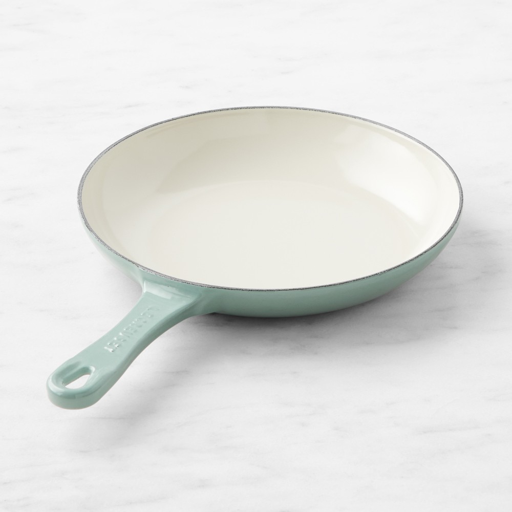 Le Creuset Enameled Cast Iron Shallow Fry Pan, 9 3/4" - 9 1/2", Sea Salt
