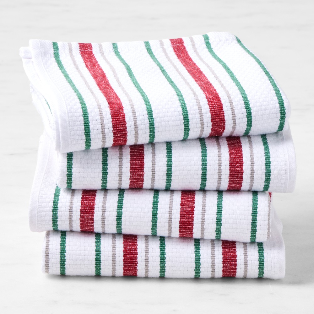 Williams Sonoma Classic Stripe Towels - Set of 4, Red & Green